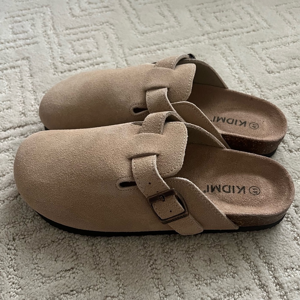 Tan Suede Slip-On Clogs